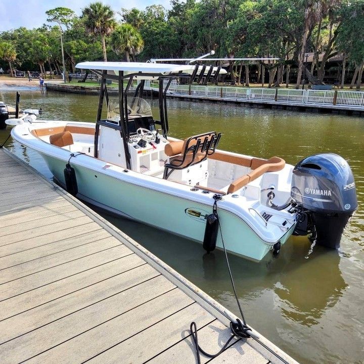 Center console at marina